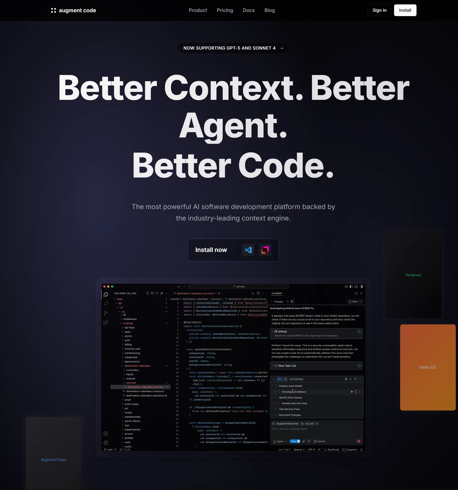 The Augment Code hero rebuilt as a clone, with the original headline, layout and styling